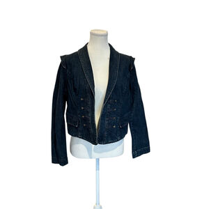 NWT Y2K Cropped Blue Denim Jacket Military Style Fitted Blazer